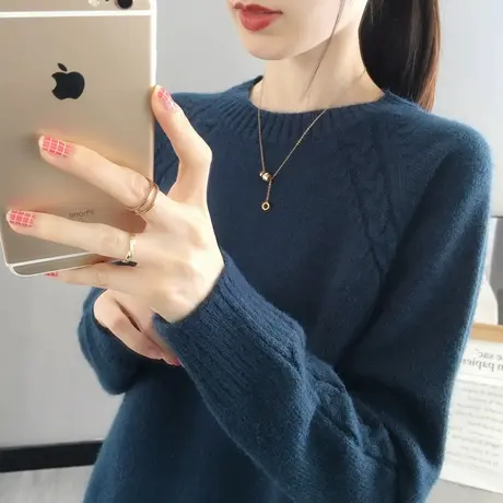 麻花毛衣女加厚打底衫2023秋冬新款套头圆领外穿针织衫内搭上衣潮商品大图