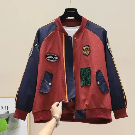 欧货2023秋装设计感夹克上衣气质拼色线条感短款长袖棒球服外套女商品大图