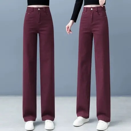 春秋季新款窄版牛仔直筒裤女高腰2024年宽松休闲显瘦女士阔腿长裤商品大图