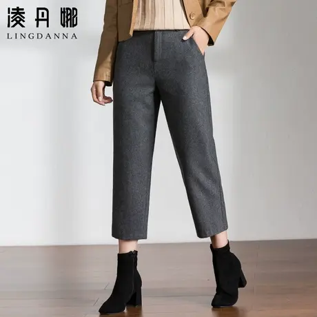 毛呢萝卜裤女秋冬小个子八分裤2024新款七分女裤羊毛裤子女哈伦裤商品大图
