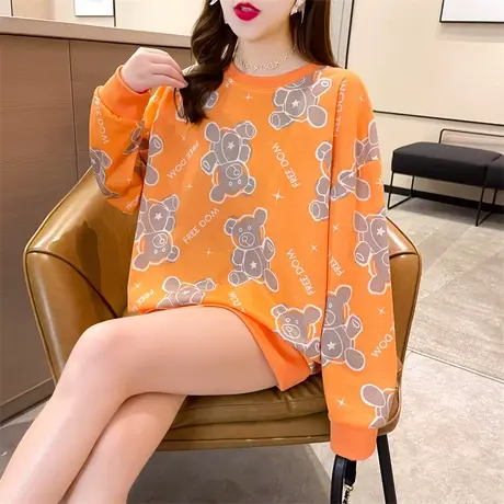 小熊熊卫衣春秋2023年新款薄款满印宽松国潮韩范炸街高中学生上衣图片