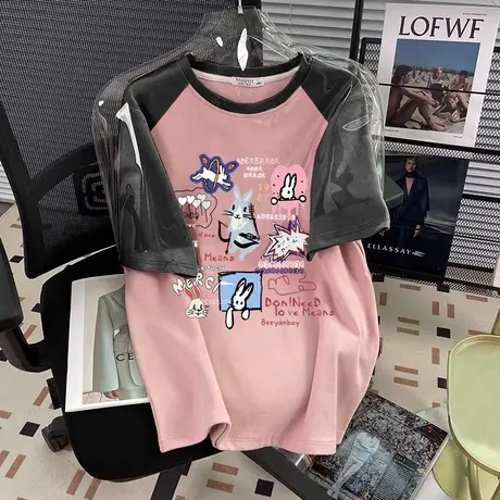 oversize大码插肩t恤女短袖宽松纯棉ins潮上衣小个子多巴胺穿搭夏商品大图