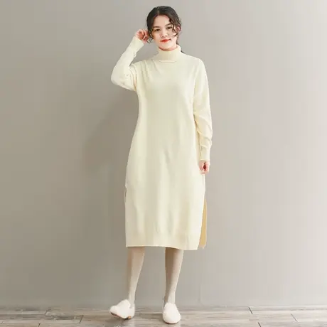 【买一送一】秋冬新品高领文艺清新毛线裙大码学院风毛衣打底裙商品大图