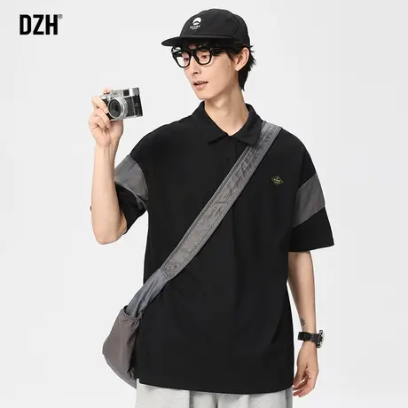 男士黑色polo衫男短袖纯棉夏季修身半袖t恤潮牌男装2023新款上衣商品大图