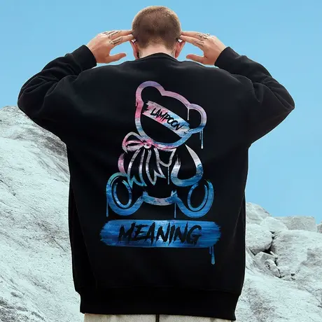 oversize港风圆领卫衣男士潮牌ins潮流大码加绒秋冬季情侣装外套商品大图