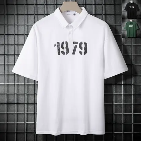 白色polo衫男士短袖夏季高端冰丝修身简约风T恤商务男装休闲上衣图片