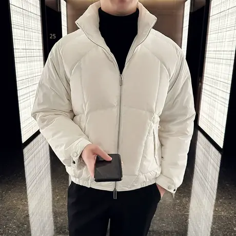 冬季轻薄白色羽绒服男短款立领白鸭绒保暖外套男休闲宽松面包服潮商品大图