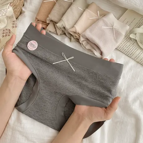 舒适暖暖裤~磨毛无痕内裤女士中腰三角裤发热罗纹棉打底短裤秋冬图片