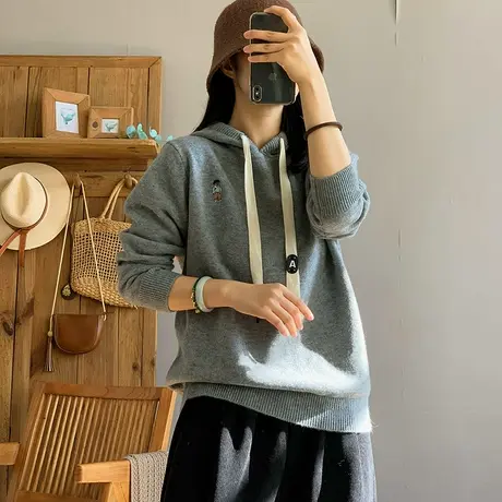 dza 复古加厚连帽毛衣女秋冬内搭漂亮上衣棉线针织衫宽松打底衫女图片