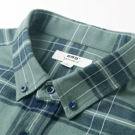 格慕施2023秋季格子法兰绒纯棉衬衫男士宽松大码休闲磨毛长袖衬衣商品大图