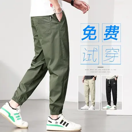 夏季薄款军绿色九分工装裤男士束脚2023新款夏天哈伦休闲裤男裤子商品大图