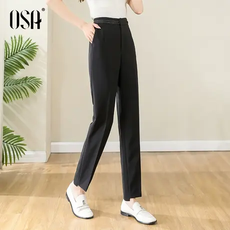 OSA欧莎高腰黑色干练职场休闲九分西装裤女夏季新款直筒裤子薄款商品大图