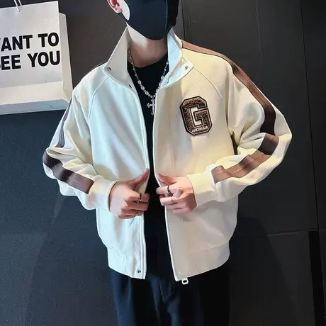 2023秋季男夹克男装修身立领欧洲站字母长袖休闲潮流外套开衫上衣商品大图