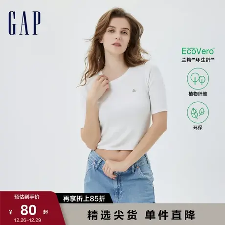 【断码优惠】Gap女装夏季修身显白罗纹短袖针织衫圆领上衣610578图片