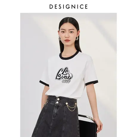 迪赛尼斯白T恤2023夏装新款设计感美式复古设计感图案短袖上衣女商品大图