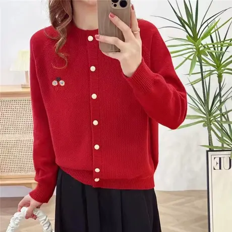 本命年红色女针织开衫毛衣女秋冬2024新款爆款加厚外套女春秋外穿图片