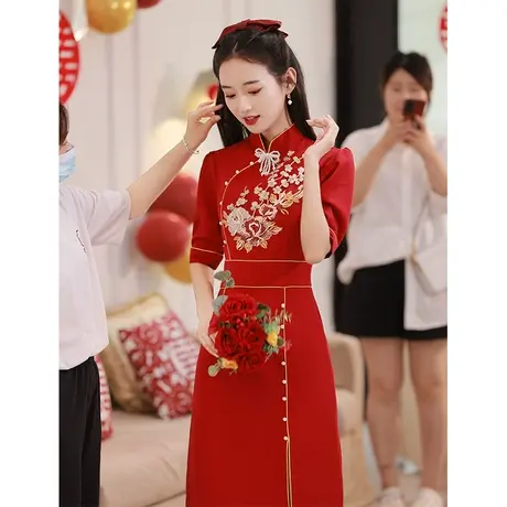 中式敬酒服新娘2023新款女夏季小个子高级感订婚旗袍礼服改良秋季图片