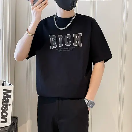 美式字母短袖T恤男夏季2024个性潮牌宽松痞帅休闲夏天半袖上衣T恤图片