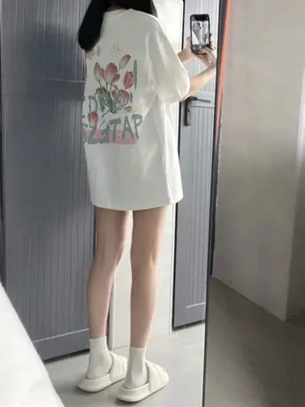 艺术生重磅纯棉白色短袖t恤女宽松夏季oversize半袖小众设计上衣商品大图