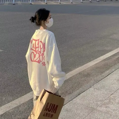 oversize设计感印花字母卫衣女ins潮牌宽松春秋薄款chic港风上衣图片
