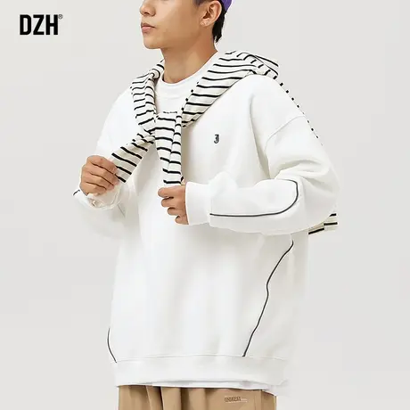 青少年白色圆领卫衣男潮牌重磅春秋款2024新款情侣装宽松长袖上衣商品大图