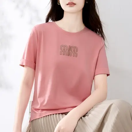 纯棉短袖t恤女2024年新款夏装简约时尚宽松上衣正肩圆领半袖体恤图片