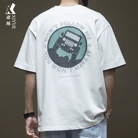 龟裂纹印花假两件短袖T恤男2024春夏新款宽松大码男士潮牌打底衫商品大图