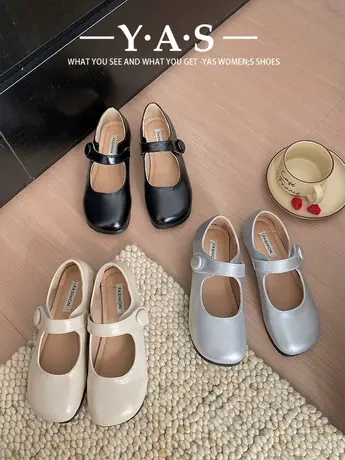 晚风黑色瓢鞋平底单鞋夏款法式复古银色玛丽珍鞋温柔小香风女皮鞋商品大图