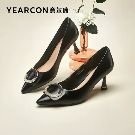 意尔康女鞋2023春季新款真皮高跟鞋女尖头浅口细跟皮鞋羊皮单鞋女图片