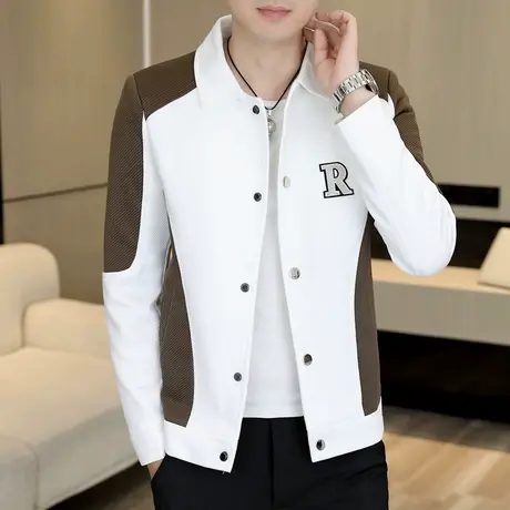 ins时尚帅气潮牌外套男士秋季潮流拼色刺绣夹克高端休闲加绒冬装商品大图