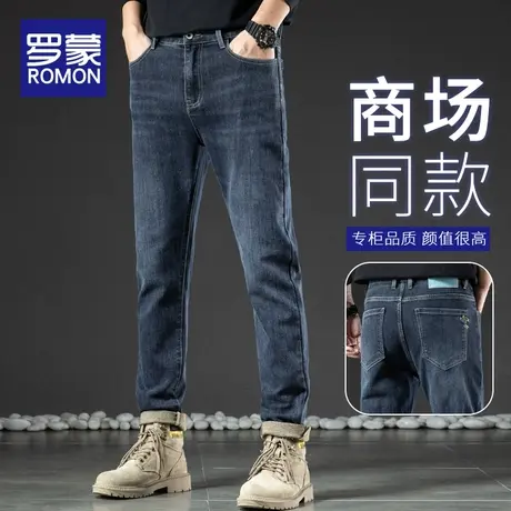 罗蒙牛仔裤男秋冬款潮牌修身直筒裤子男2023新款秋季男士休闲长裤商品大图