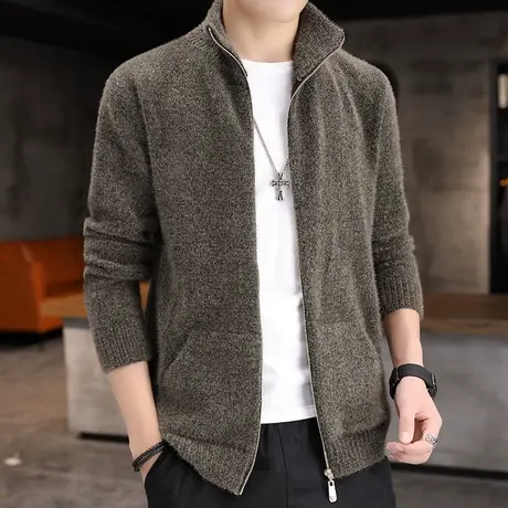 男士开衫秋冬款加厚针织衫韩版宽松翻领毛衣外套帅气潮流百搭线衣商品大图