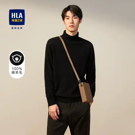 【纯羊毛】HLA/海澜之家黑色高领羊毛衫秋冬季圆领修身保暖毛衣男图片