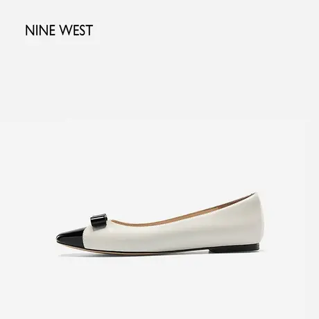 Nine West/玖熙小香风平底鞋女2023秋新款蝴蝶结羊皮优雅大码单鞋图片