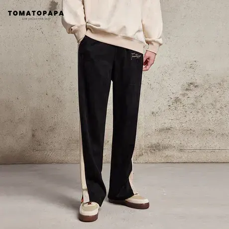 TOMATOPAPA原创秋麂皮绒休闲裤子男潮牌宽松直筒美式高街运动长裤商品大图