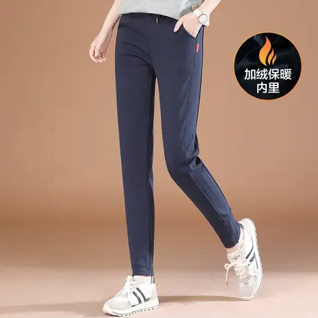 韩潮袭人松紧腰加绒运动裤女2023冬季新款显瘦休闲裤黑色卫裤子厚图片
