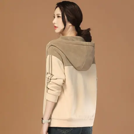 韩潮袭人连帽撞色摇粒绒加厚棒球服2023冬季新款宽松卫衣外套女士图片
