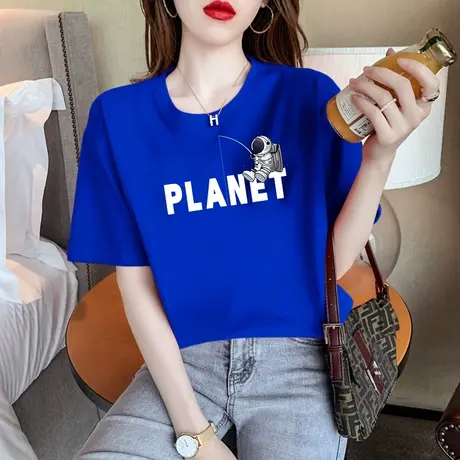 克莱因蓝短袖t恤女2023夏季新款ins潮牌宇航员情侣装学生纯棉上衣商品大图