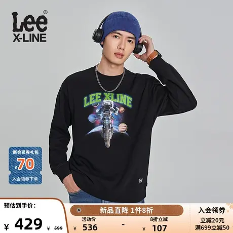 LeeXLINE23秋冬新品舒适版黑色字母印花男卫衣LMT007095204-K11Y图片