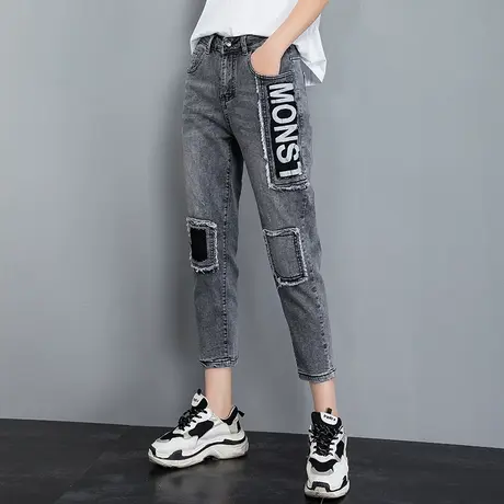 灰色七分牛仔裤女夏薄款2023新款夏季裤子小个子八分裤萝卜哈伦裤图片