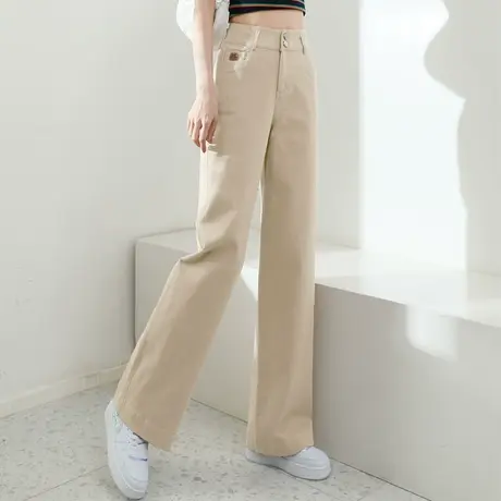 卡其色裤子女2023年新款春秋小个子女士直筒裤阔腿裤女高腰休闲裤商品大图