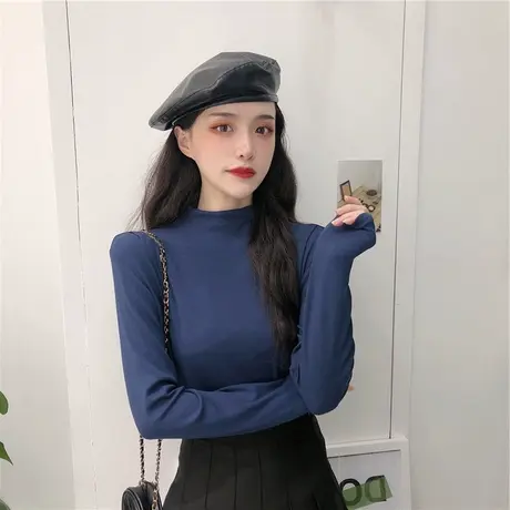 半高领打底衫秋冬内搭胖mm大码加绒长袖t恤ins潮韩风高级感上衣女商品大图
