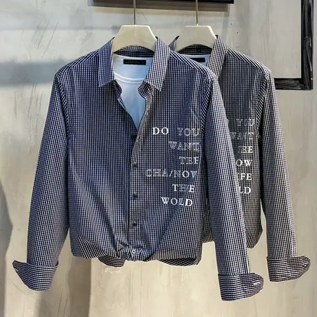 秋季新款韩版男士衬衫潮流长袖外穿休闲格子衬衣宽松外套潮男衣服商品大图