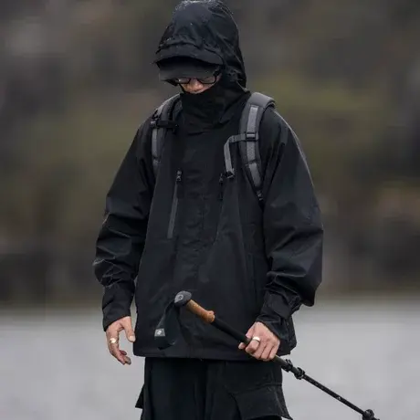 黑色冲锋衣外套男士春秋季机能vibe潮牌宽松户外防风防水机能夹克商品大图