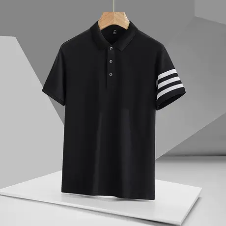 夏季新款黑色男士短袖Polo衫高端翻领冰丝T恤修身半袖体恤男装潮商品大图