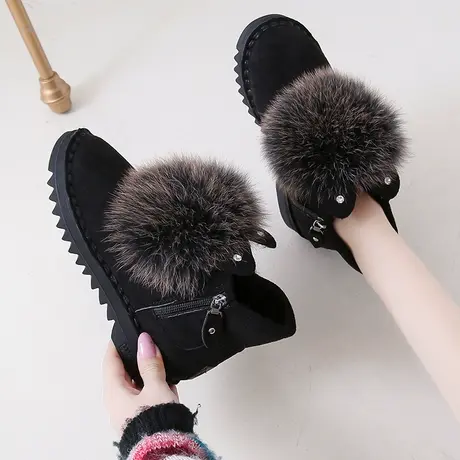 狐狸毛雪地靴子女厚底外穿毛毛鞋女秋冬季加绒时尚网红加厚棉鞋冬商品大图
