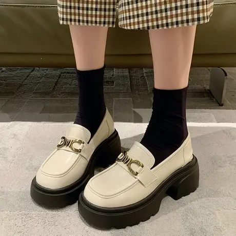 金属扣厚底增高乐福鞋女2023新款秋季女鞋英伦风小皮鞋玛丽珍单鞋商品大图