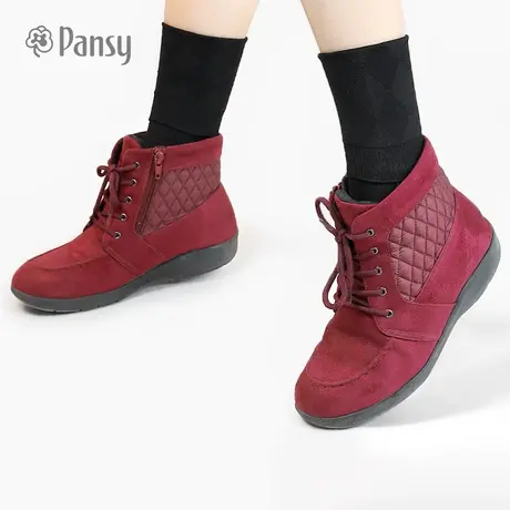 Pansy日本冬季女鞋加绒短靴保暖棉鞋短筒防滑雪地靴中老年妈妈鞋商品大图