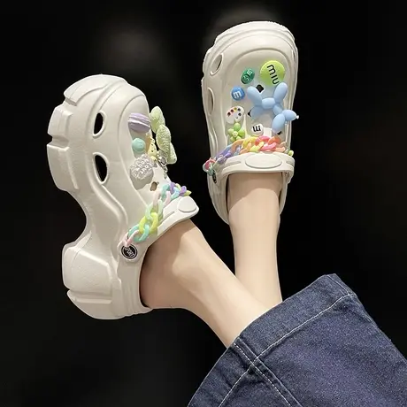 时尚松糕底洞洞鞋女夏季厚底增高防滑网红可爱沙滩包头凉拖鞋外穿商品大图