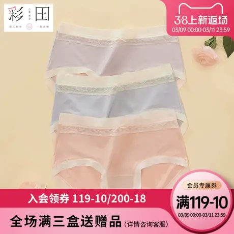 彩田夏季新款莫代尔纯色中高腰柔软弹力蝴蝶结抗菌底档女士三角裤商品大图